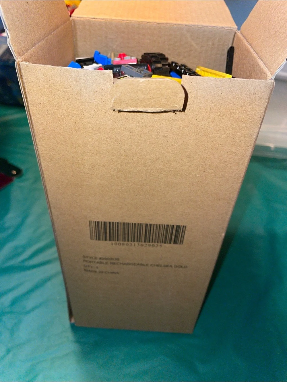 Lego Mixed Brick Lot with Blue, Red, Yellow, Black Pieces-10”x5” box full